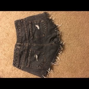 High rise black distressed shorts